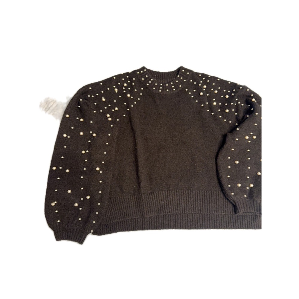 Sincerely Jules XL Black Pearl Embellished Sweater‎ Long Sleeve Crew Neck